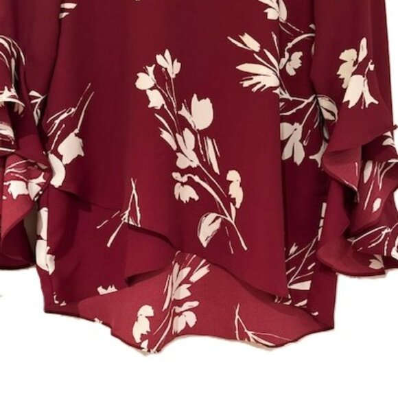 Vince Camuto Burgundy and White Floral Tunic Blouse Size S - Picture 3 of 7